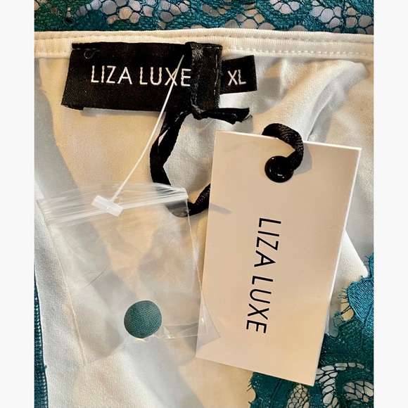 NWT XL Teal / Turquoise Lace Overlay Midi Dress - Picture 10 of 10